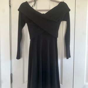 Altar'd State Black Off-Shoulder Cross-Front Long Sleeve Dress